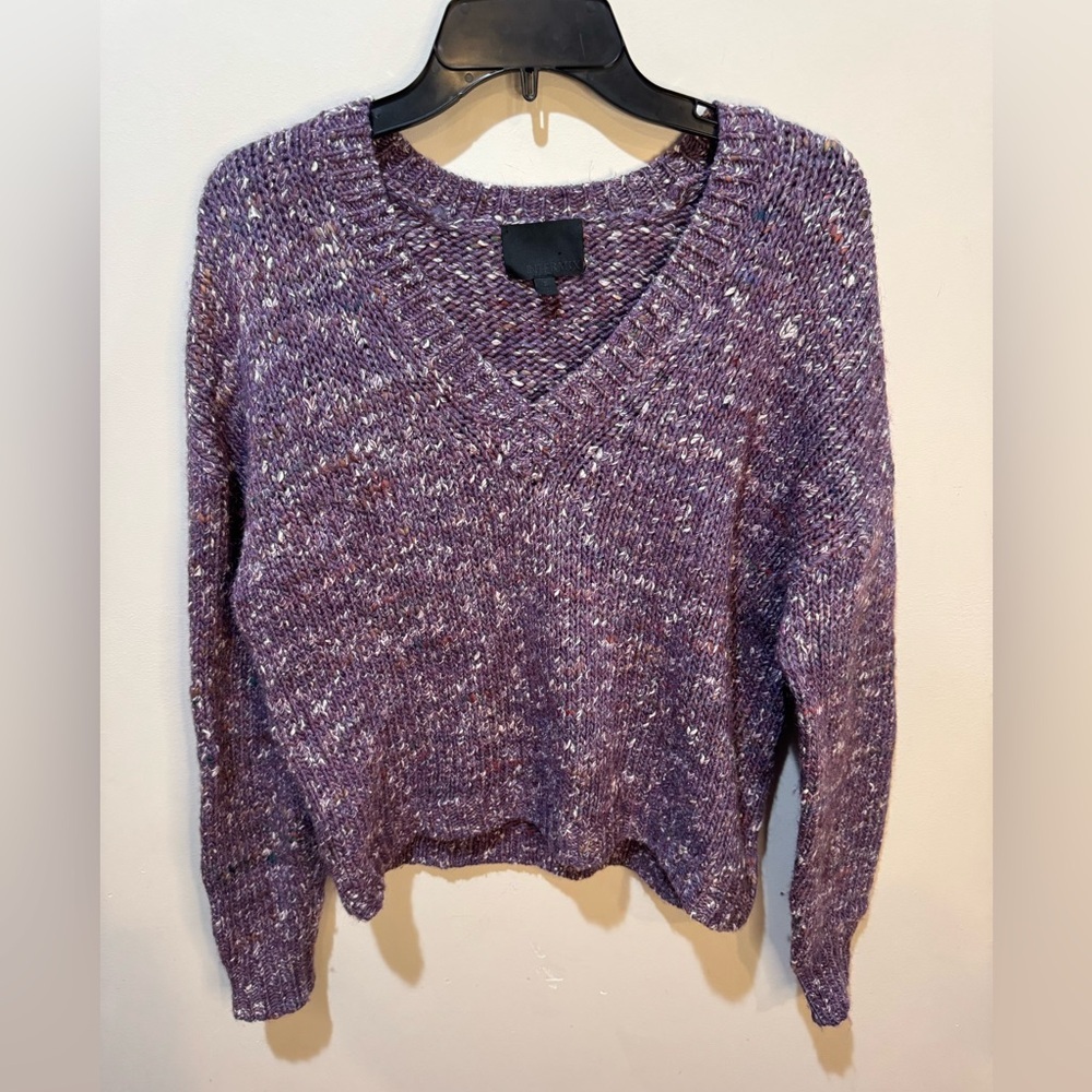 Intermix Purple Marled Baby Alpaca Merino Wool V-Neck Sweater sz Small